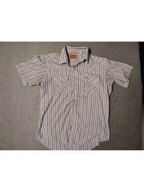 Vintage Ely Plains Western Shirt Pearl Snap Short Sleeve Stripe Men's Size L